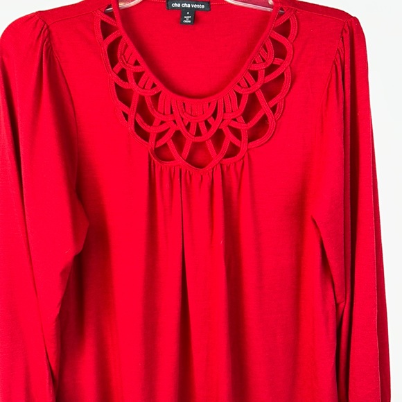 Cha Cha Vente Red Shirt Small Like New Gathered Long Sleeve - Picture 2 of 6